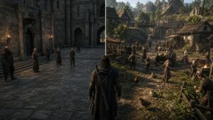 Unbranded comparison of scripted NPCs and autonomous NPCs choosing paths and reacting independently