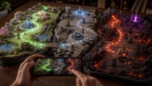 Mobile game difficulty zones showing practice balanced challenge and expert pressure paths