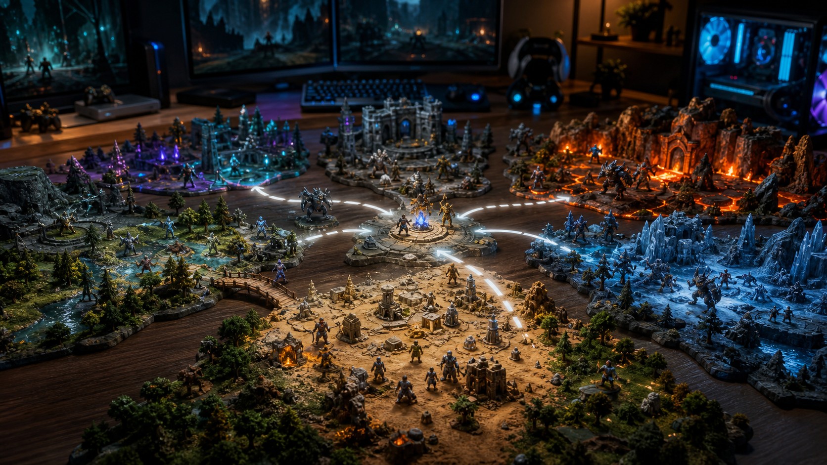 PC and console replayability diorama with shifting routes enemies and modular game worlds
