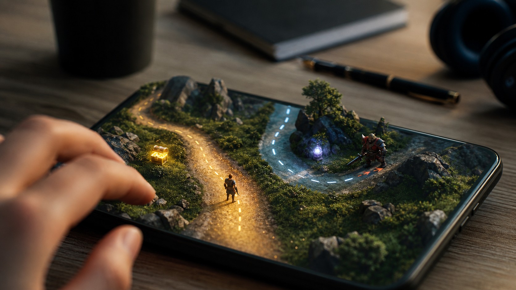 Mobile game path subtly changing around a player character with hidden adaptive cues