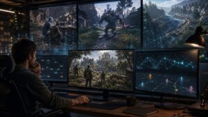 Unbranded game development environment showing smarter enemies companions and terrain behavior