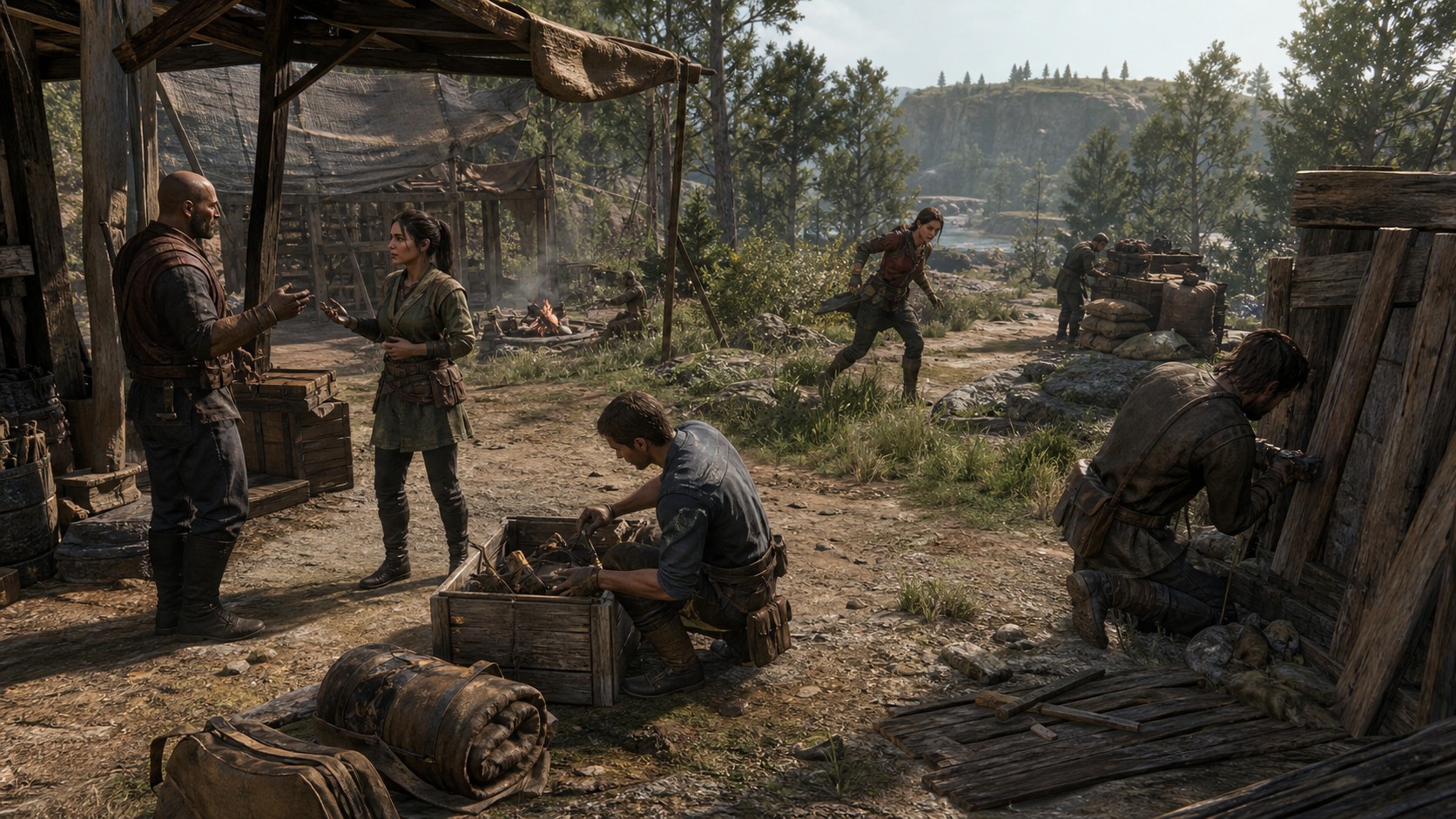 Sandbox NPCs negotiating choosing tasks repairing avoiding danger and changing plans around supplies