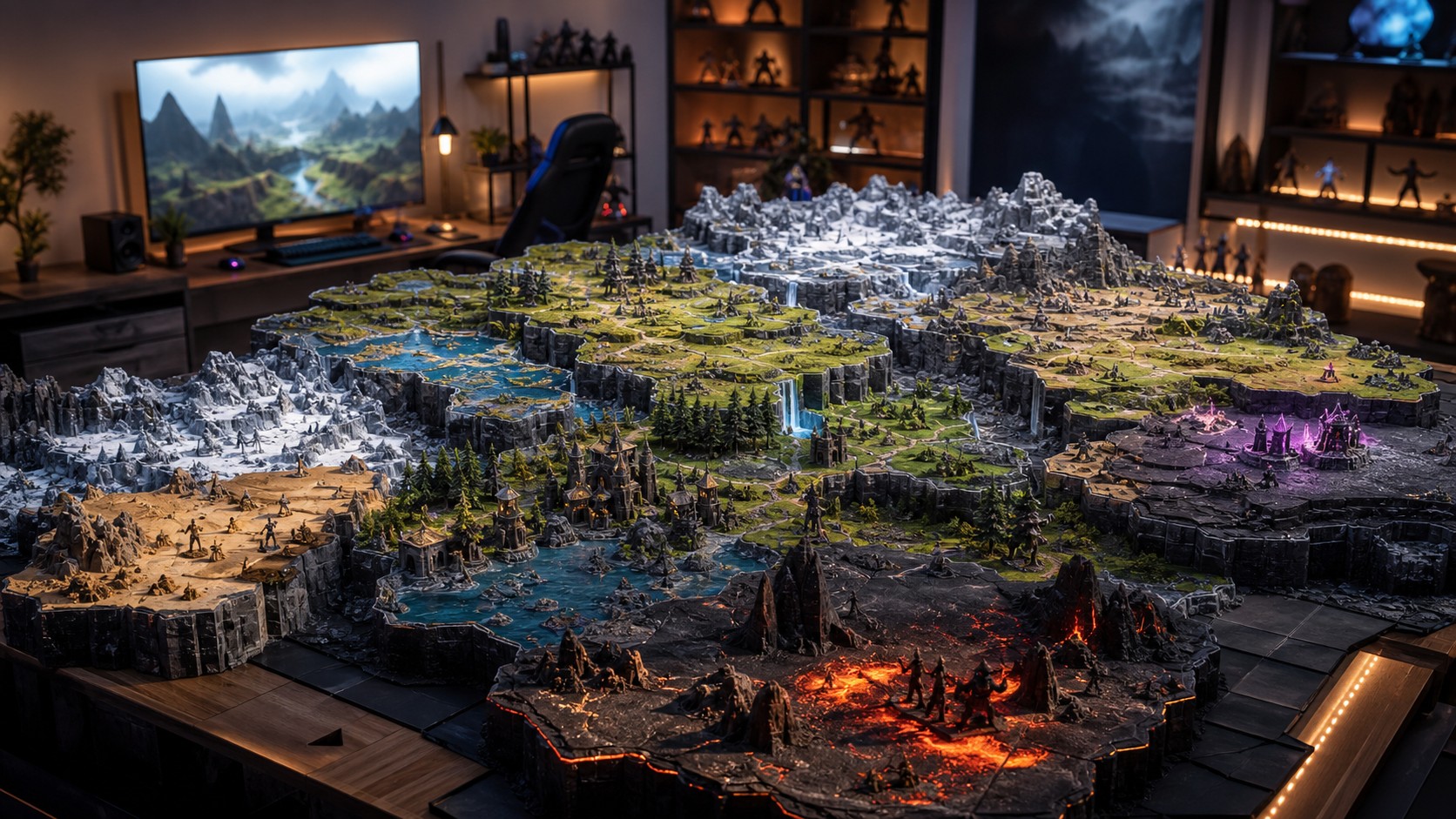 Large procedural AI world made of modular biomes settlements and changing encounter zones