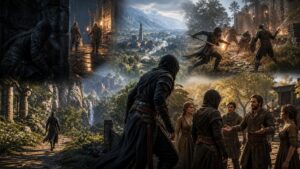 Unbranded game world adapting to stealth tactical exploration and friendly player approaches