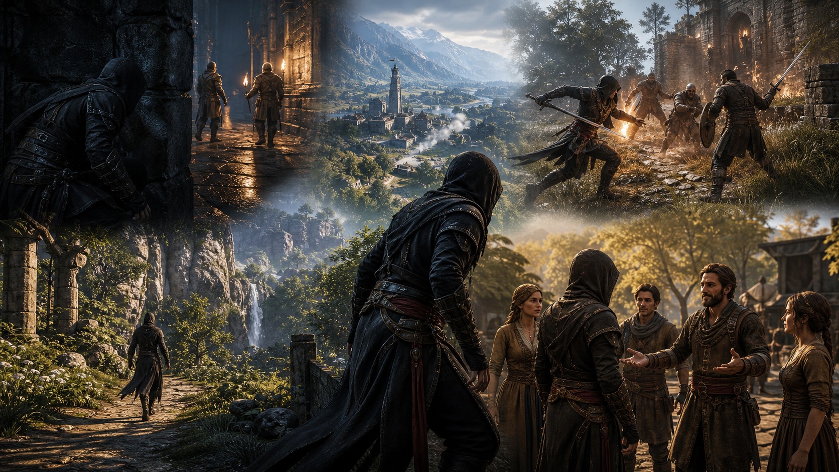 Unbranded game world adapting to stealth tactical exploration and friendly player approaches