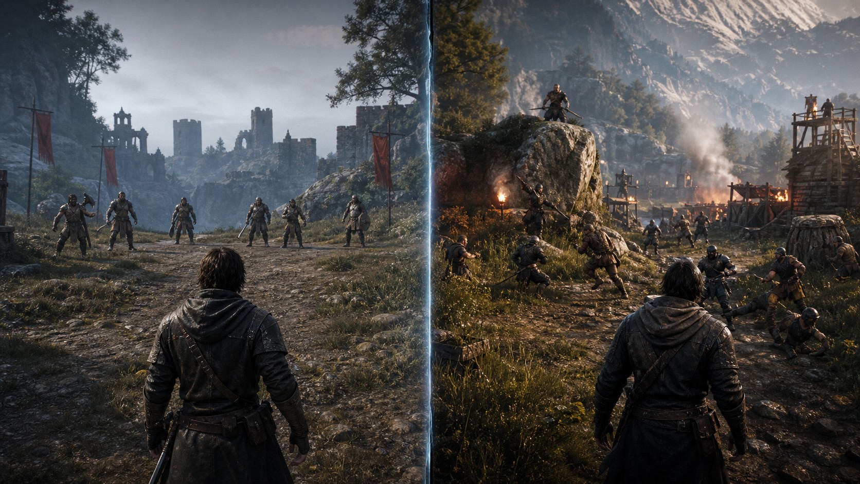 Unbranded comparison of a scripted game encounter and a responsive AI-driven encounter
